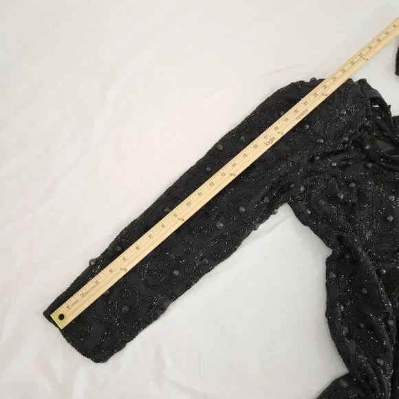 Vintage JOAN LESLIE Hollywood-Fairy-Tale Beaded Black Silk Sheath Dress Size 10. - Picture 16 of 16